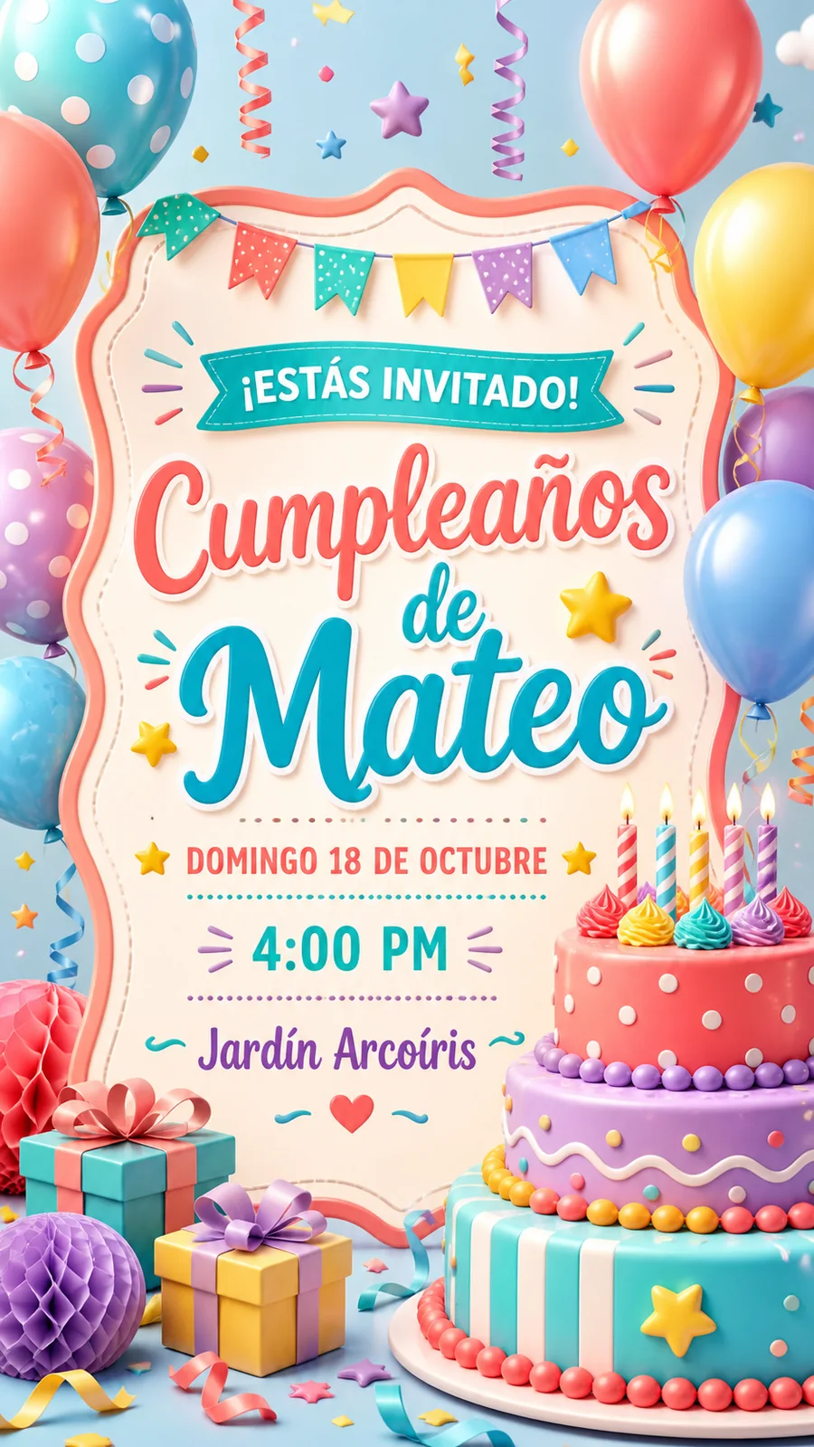Invitación de cumpleaños con pastel